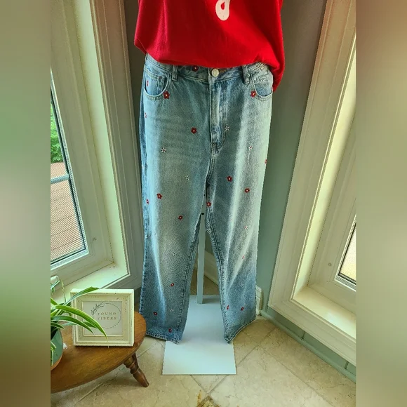 PacSun Embroidered Floral Mom Jeans, Size 29 - Picture 2 of 7